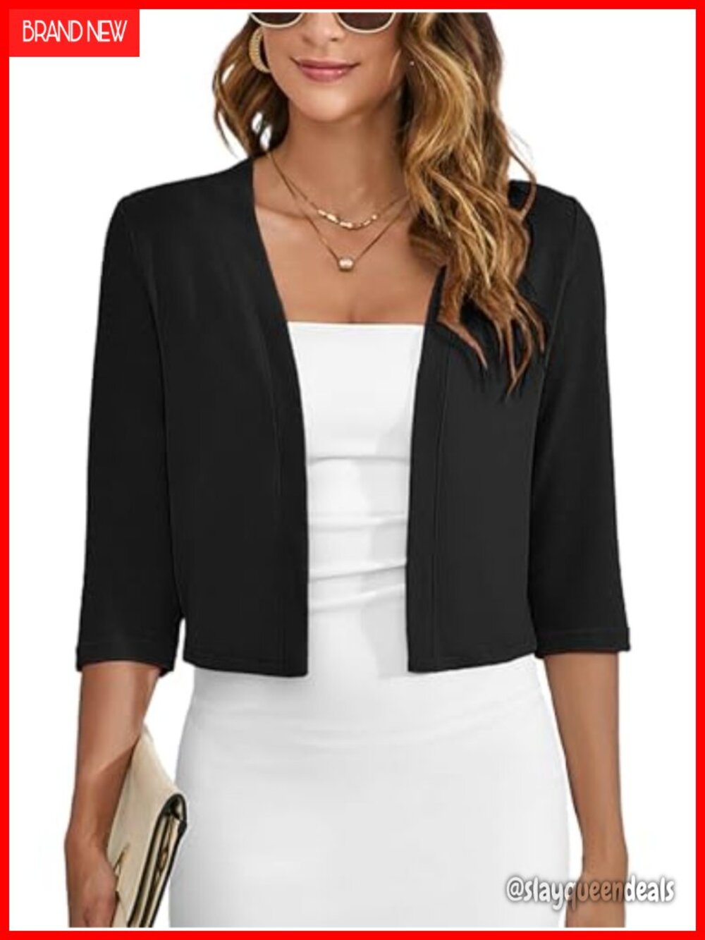 Women's 3/4 Sleeve Knit Shrug Cropped Cardigan Lightweight Open Front